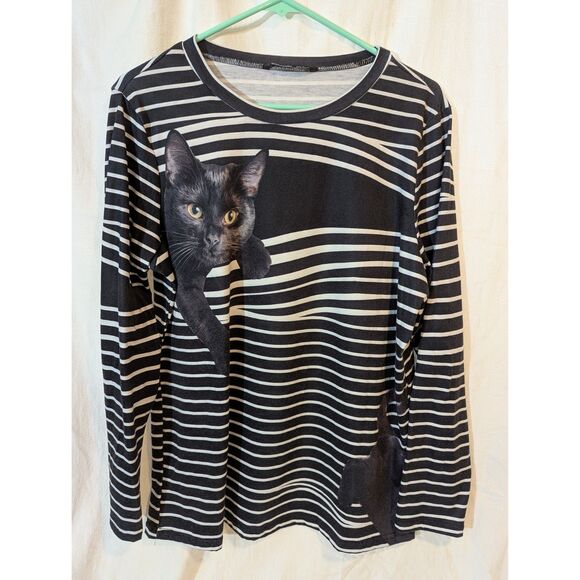 Black Cat Illusion Stripe Blouse – Women’s L, Noracora - Picture 1 of 5